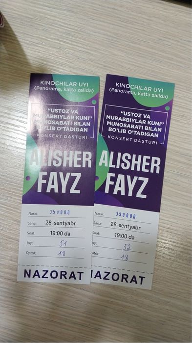 Alisher Fayzning konsertiga bilet bor ikkita