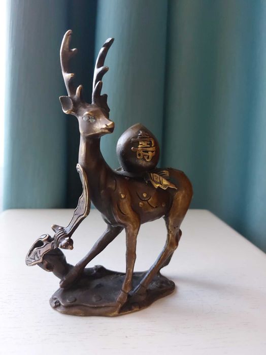 Sculptura Chineza Deosebita Bronze Yuanbao Sika! Foarte Rar!