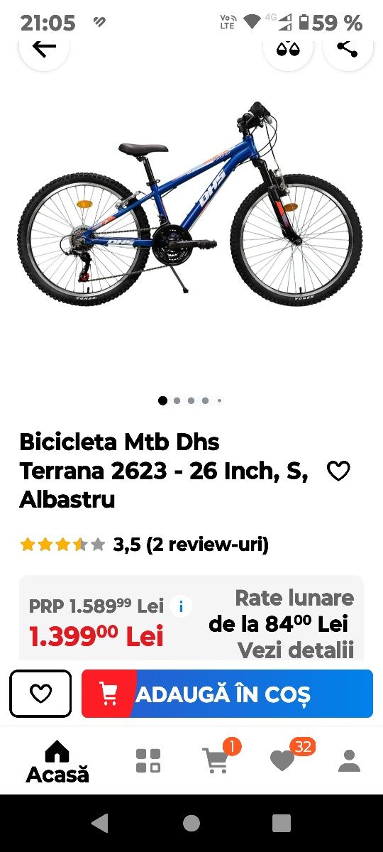 Bicicleta DHS 2623,Shimano,26 ",blues,noua