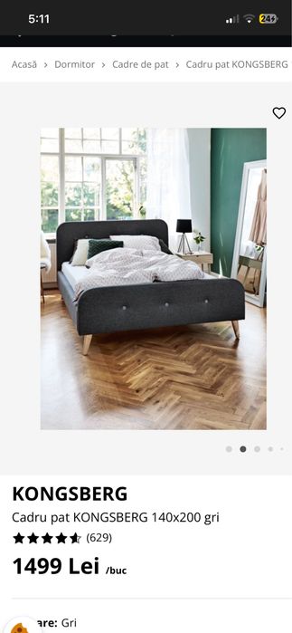 Vând pat KONGSBERG 140x200 cu saltea si suport de saltea.