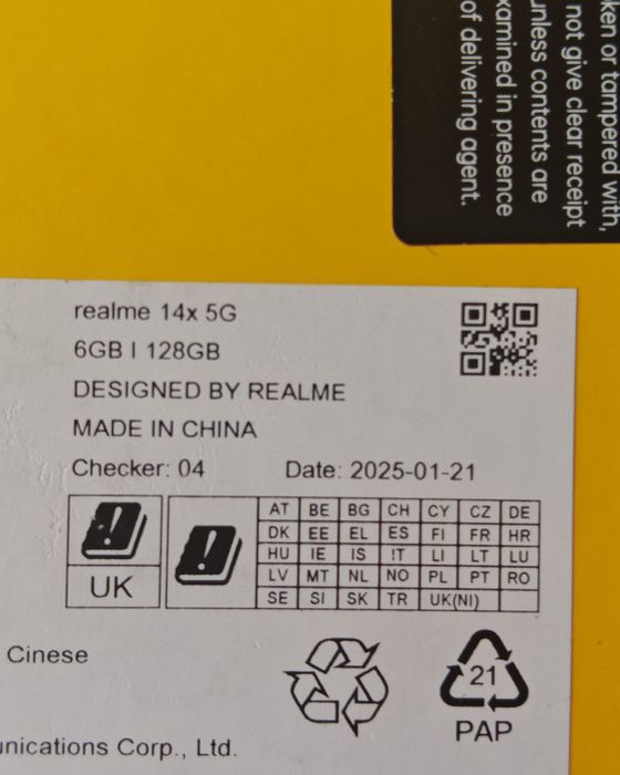 Realme 14X, 6/128 GB, Nou, Garanție