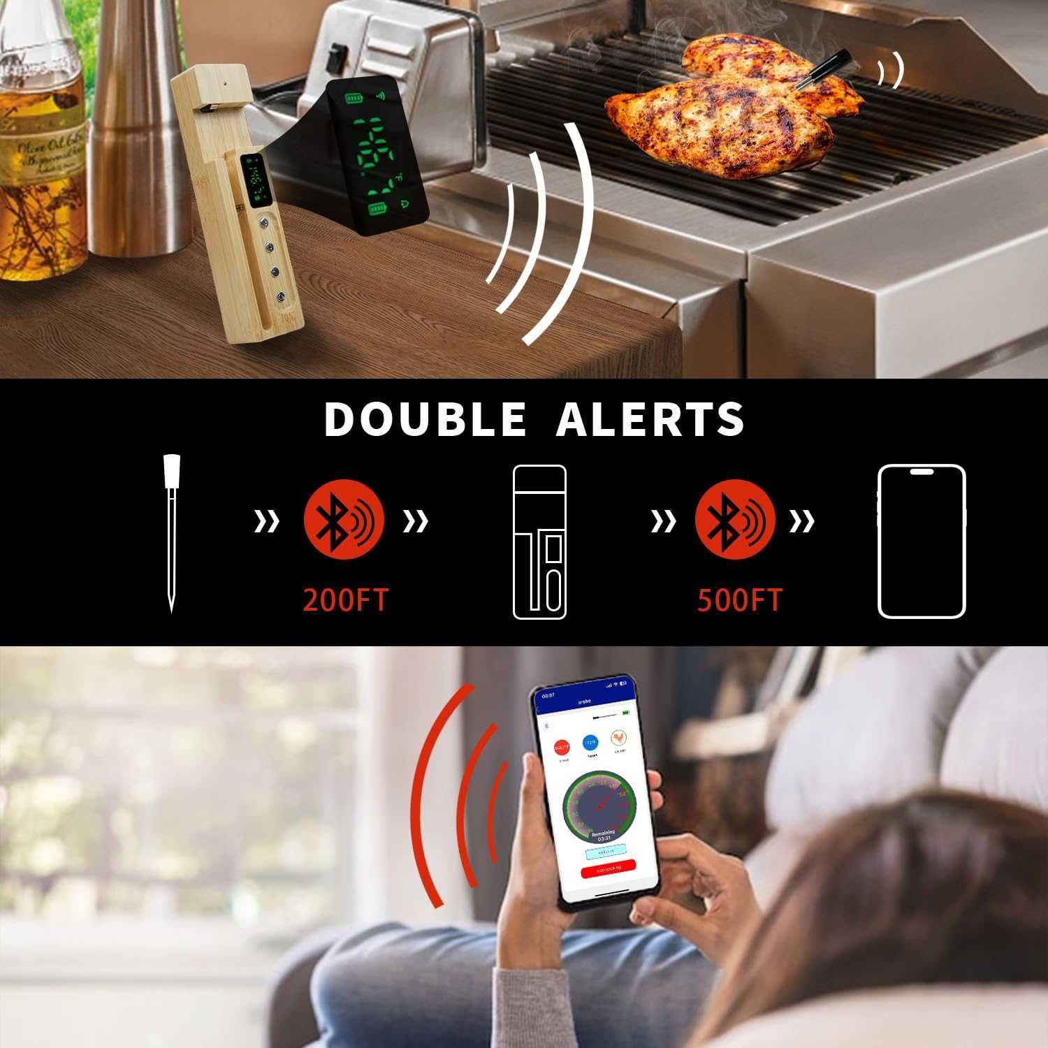 Bluetooth термометър за месо с LCD дисплей  и аларма CirSureas