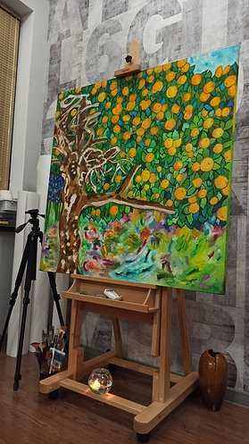 Картина золотая яблоня абстрактная холст масло модерн живопись