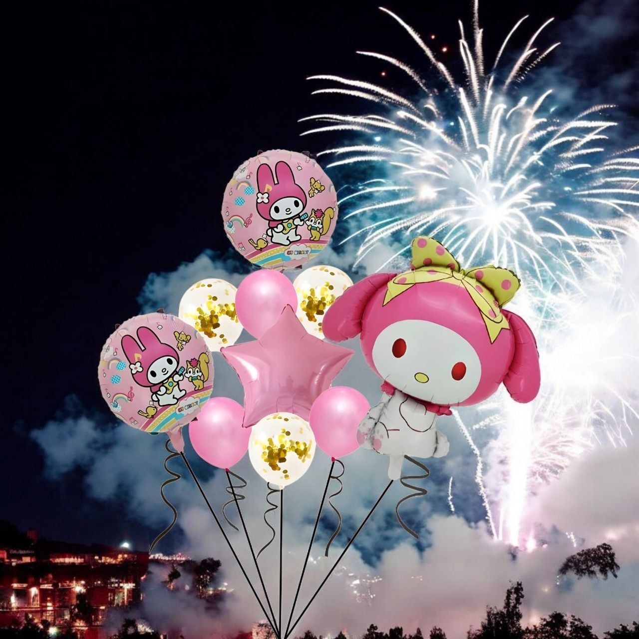 Комплект фольгированных шаров Kuromi, My melody, Cinnamoroll