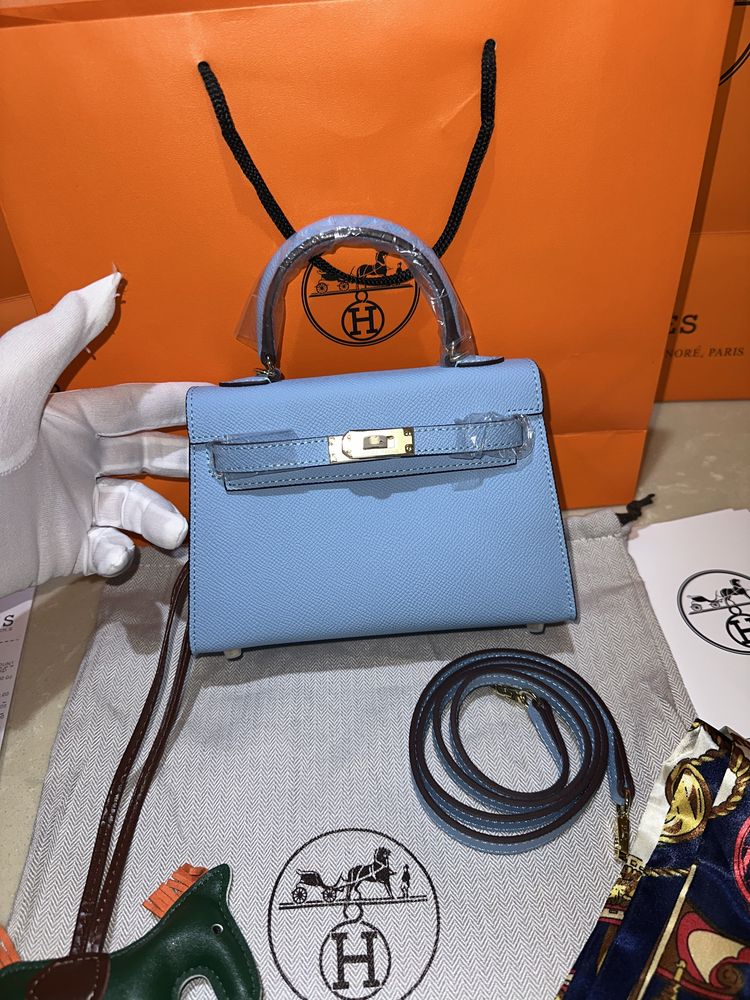 Geanta Hermes Kelly 19cm Blue/Piele naturala 100%/Punga/Cutie Hermes