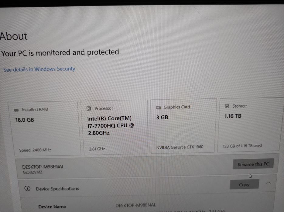 Laptop Asus 16 GB RAM I7 GTX 1060