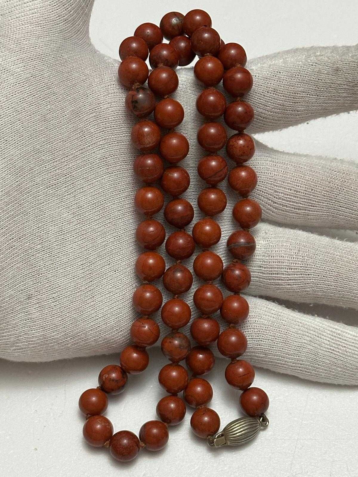COLIER JASP ROSU Natural + ARGINT 925 - Bile mari slefuite - Vintage !