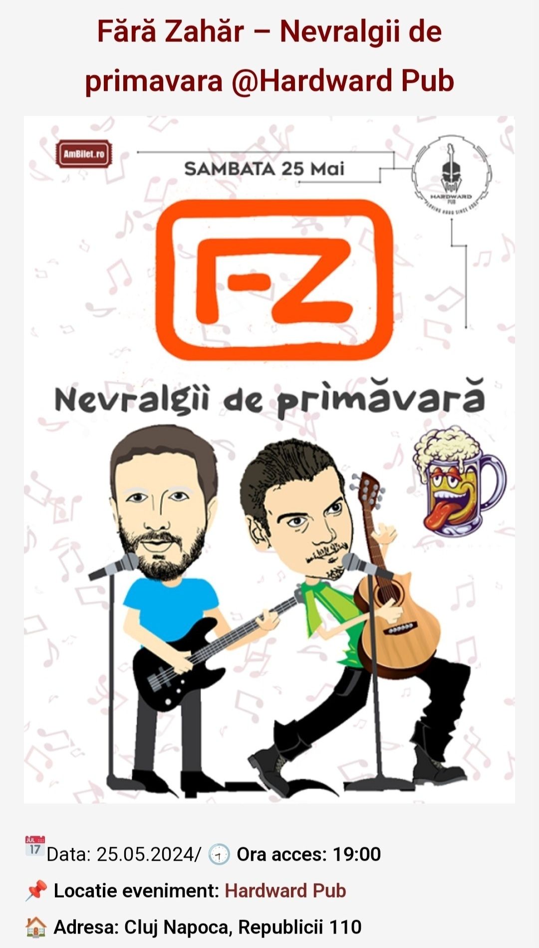 Bilet concert Fără Zahăr 25 Mai Cluj-Napoca