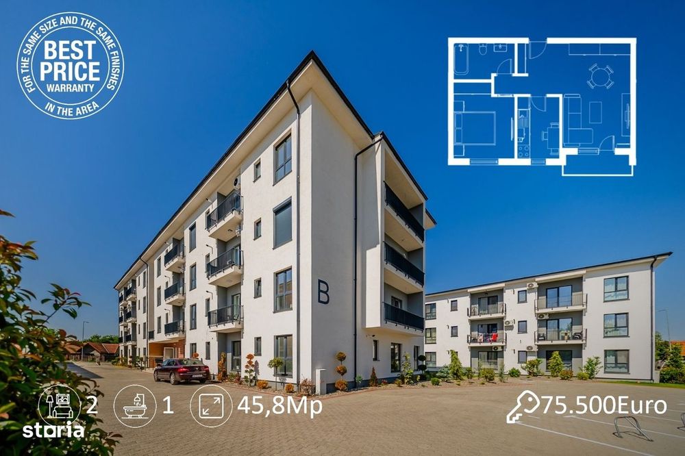 Apartament 2 camere, semidecomandat, 46 m² – etaj 1, Grădiște