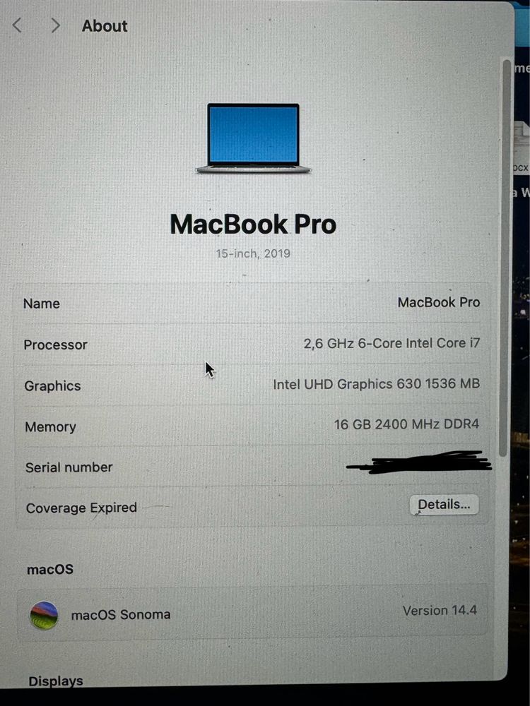 Vand Macbook PRO A1990 i7, 16gm RAM, 256gb, AMD radeon 4gb