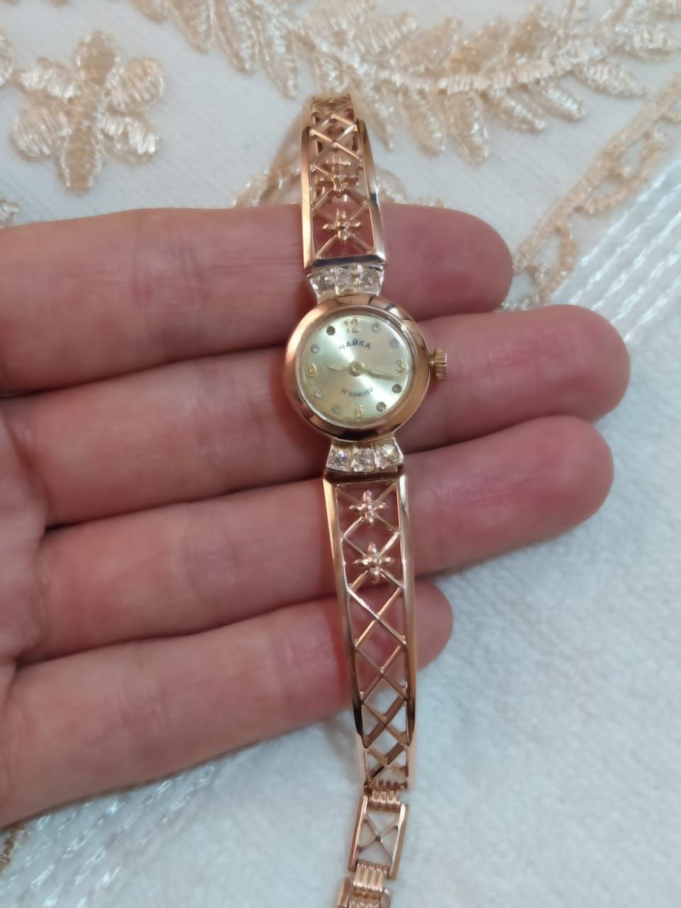 Часы с бриллиантами Чайка, 583 проба, СССР