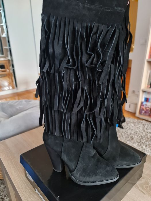 CIzme ZeeLane Bambas, piele intoarsa cu franjuri, 38[EU]