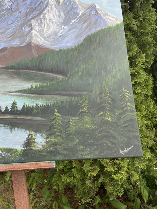 Pictura peisaj montan acrilic pe pânza 100x70 cm