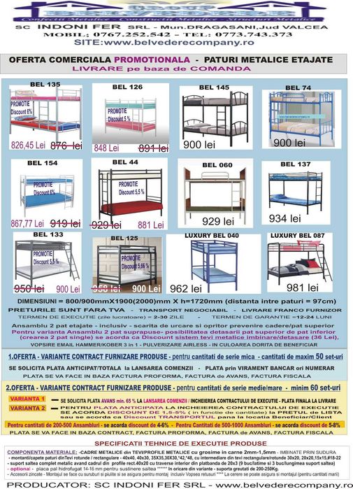 Pret Promotional - Pat metalic etajat in stoc  - Model BEL 8!