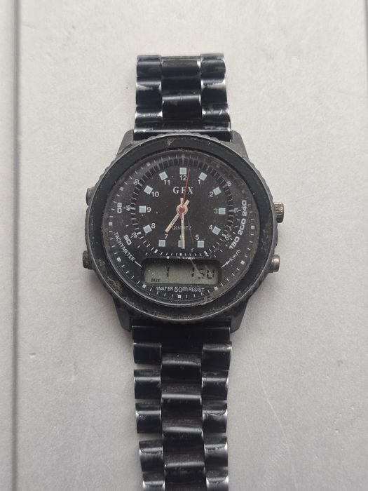 Vand ceas GFX analog+digital display QUARTZ, Black