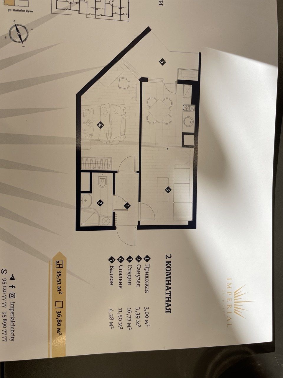 В Центре города 2х комнатная 2й этаж IMPERIAL CLUB CITY за Алайским