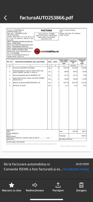 Baterie auto Exide 65ah noua