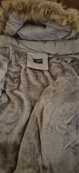 Palton lung de damă, sezon iarna, imblanit, cu glugă, marimea XXL