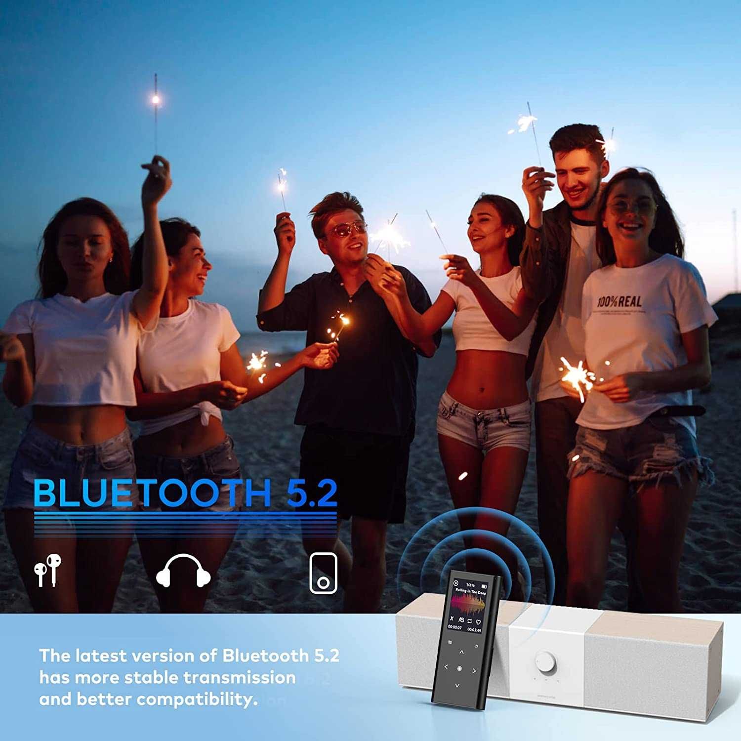 Mp3 Player cu Bluetooth 5.2, 64 GB, Difuzor HD incorporat