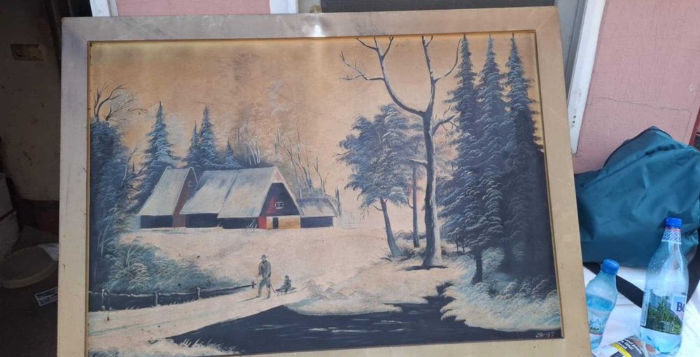 Tablou de iarna,pictat manual,superb