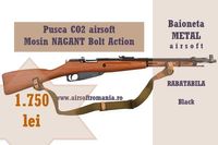 Pusca  Mosin Nagant  Bolt Action cu baioneta Metal  calibru 6mm co2