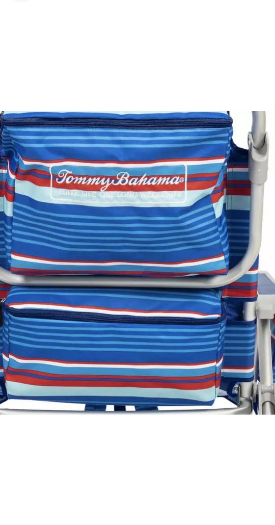 Tommy Bahama Плажен стол (шезлонг 5 позиции)синьо и червено райе и син