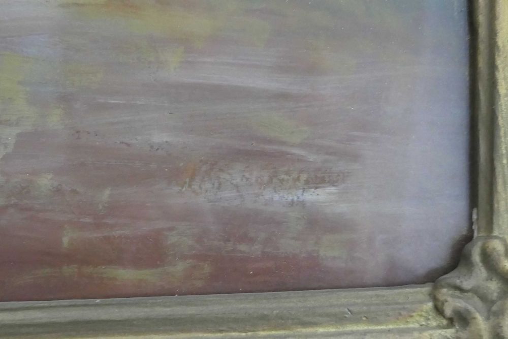 Tablou Peisaj de Iarna/ Casa Ulei pe Carton 70/50cm Semnat Rama Lemn