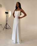 Булченска рокля бяла Asos Bridal сатен гол гръб