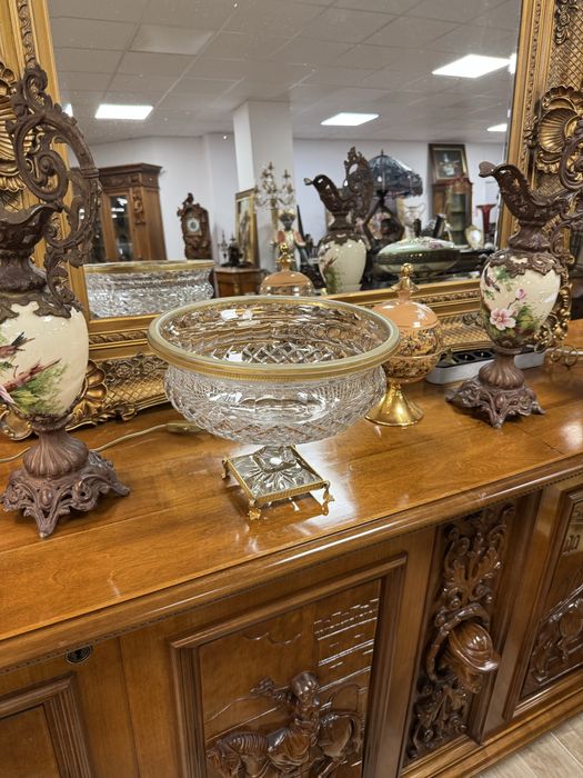 Fructiera mare din cristal si elemente alama