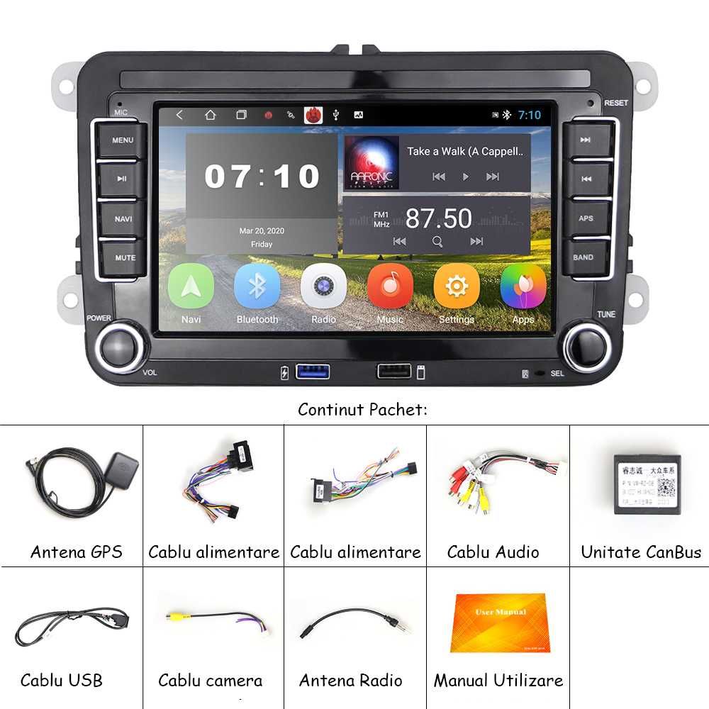Navigatie Android 10 7Inch, Bluetooth Volkswagen/VW/Skoda/Passat/Golf