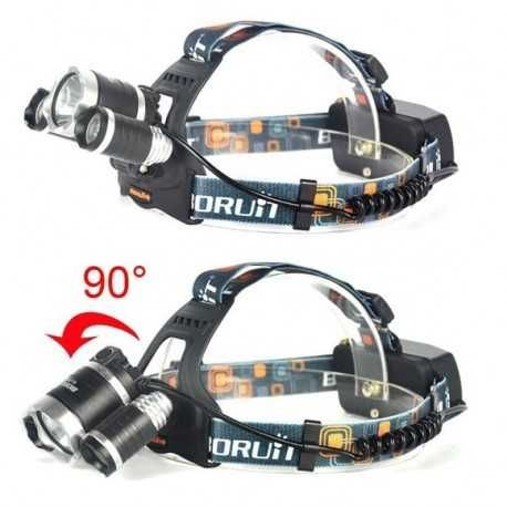 Lanterna De Cap 3 x Led Cree XML T6 Frontala + 2x Acumulatori 18650