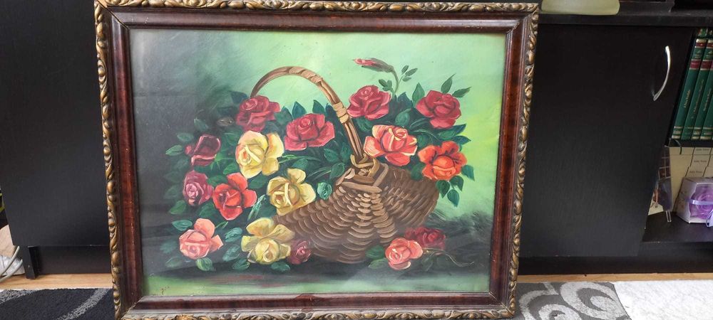 Tablou Cos cu trandafiri,inramat 80 cm/60 cm