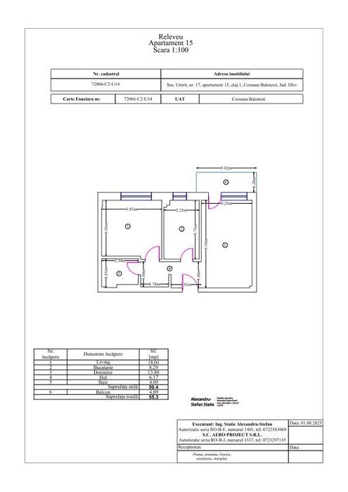 55,3 mp  , Balotesti , Sos.Unirii 17 - Ultimul apartament !!