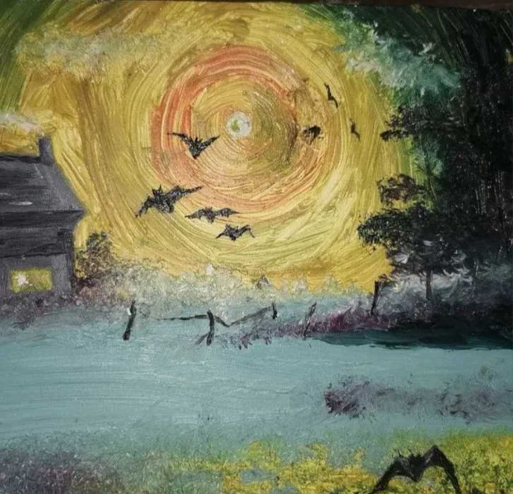 Tablou original ulei pe lemn, Autumnia, de Halloween