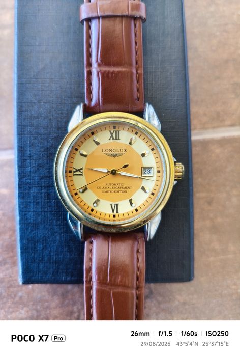 Longlux mechanical watch 3 ATM stainless steel 38 mm.