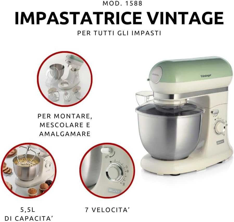 Ariete VINTAGE Планетарен миксер, 2400W, Зелен