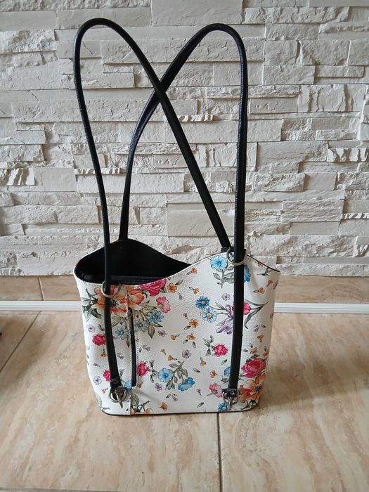 Geanta rucsac din piele naturala imprimeu floral