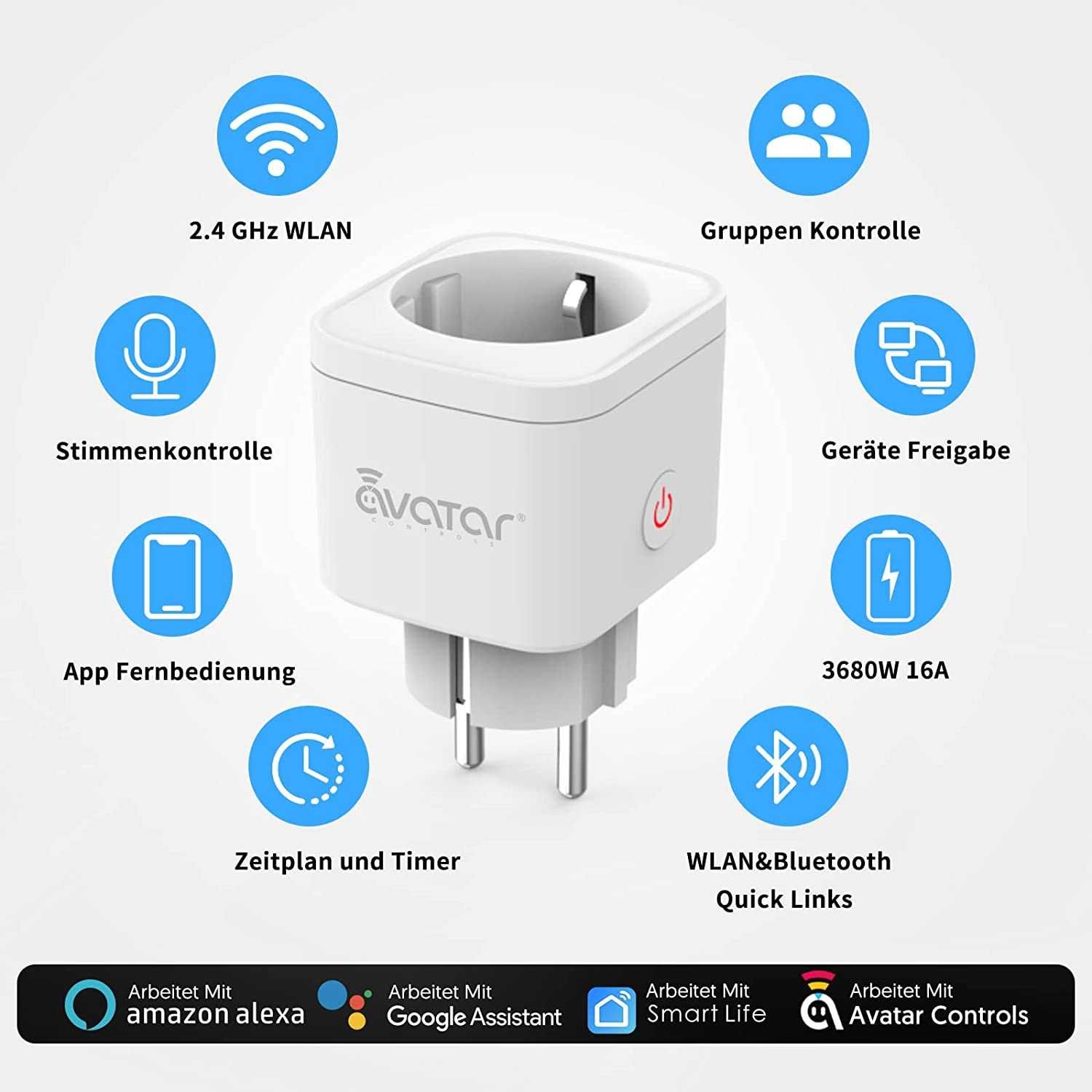 set 4 buc | Priza WIFI & APP Smart AVATAR, 16A, Imp Germ, de la 433ron