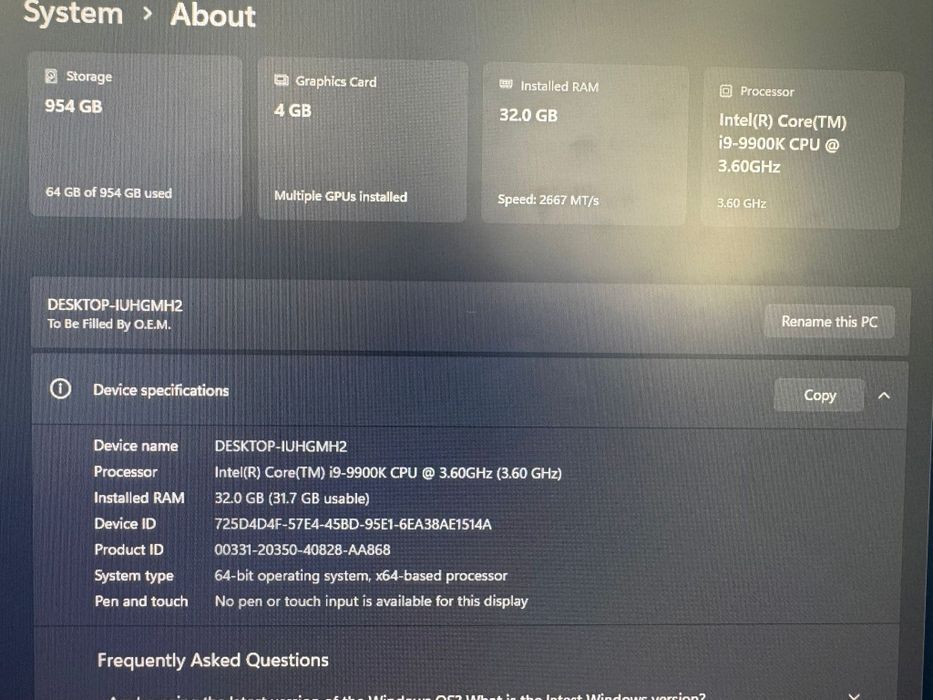 Pc i9 9900K gaming sistem unitate videochat calculator kit desktop i7