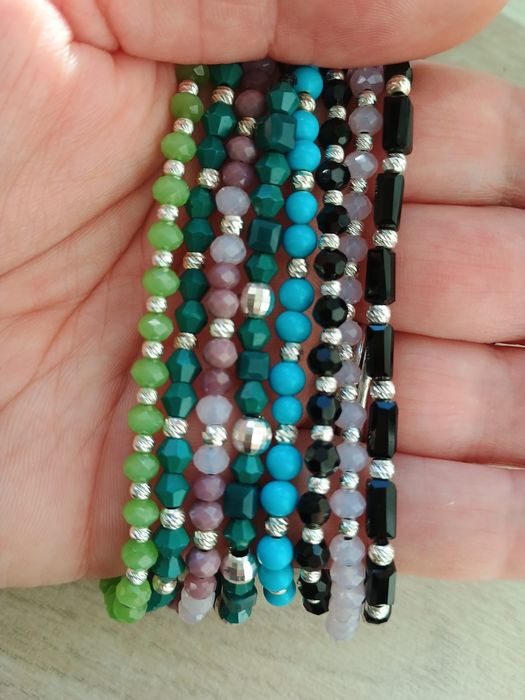 Bratari handmade cu bilute din argint pe snur reglabil