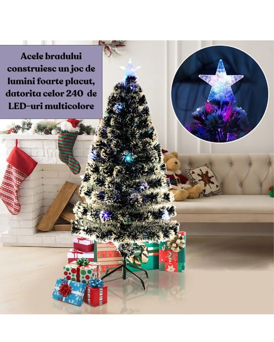 Brad de Craciun Artificial 210 cm, Fibra Optica + 240 LED-uri RGB