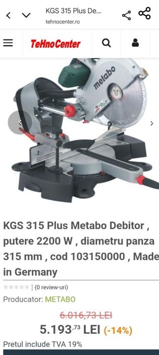 Circular metabo  KGS 315 plus 110v cu transformator