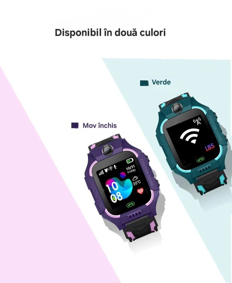 Smartwatch copii cu SIM. Localizare/SOS. Apel/Mesaje audio. Foto. Mov