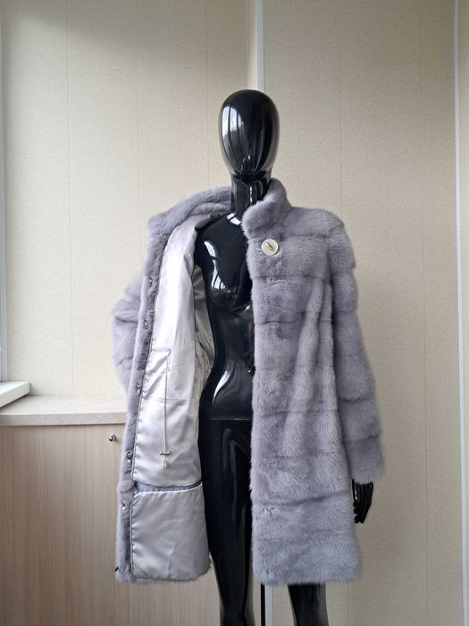 Haină blană nurcă , Naturala, culoare safir 4in1