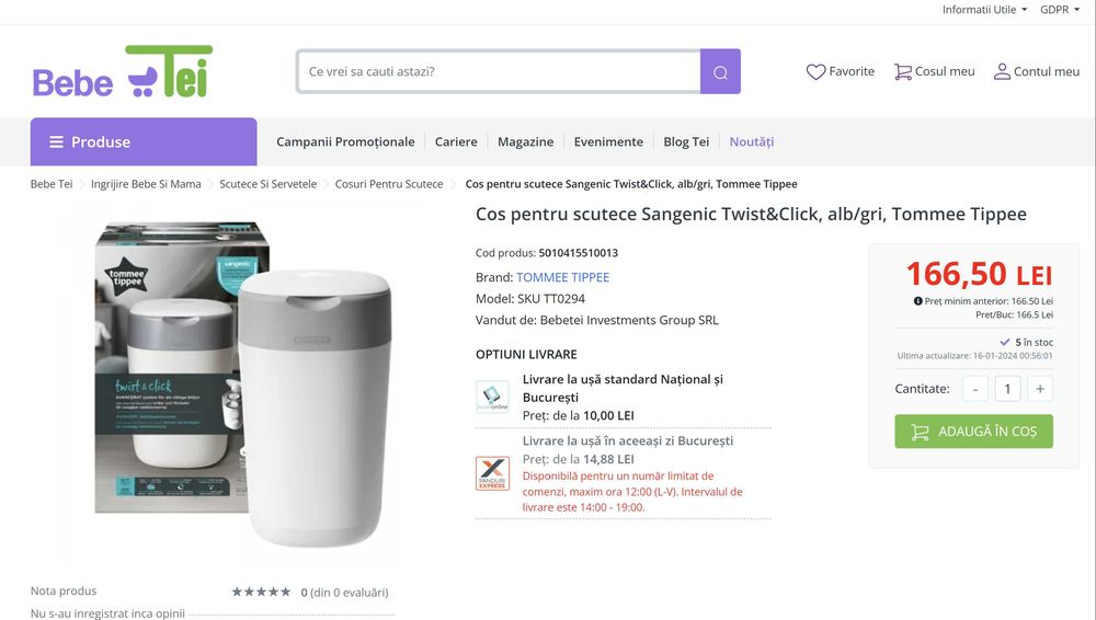 Cos pentru scutece Tommee Tippee Twist and Click