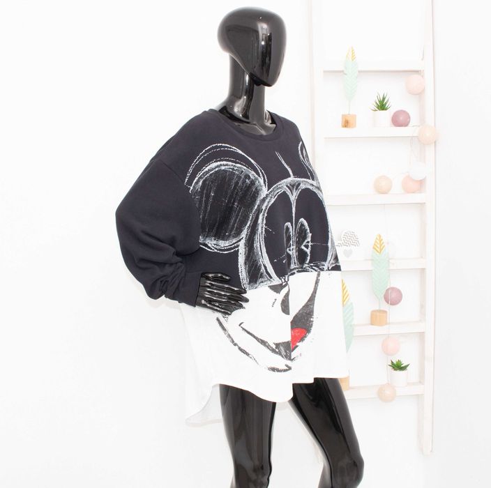 Desigual Disney Mickey Mouse суичър дълъг пуловер черно и бяло XL