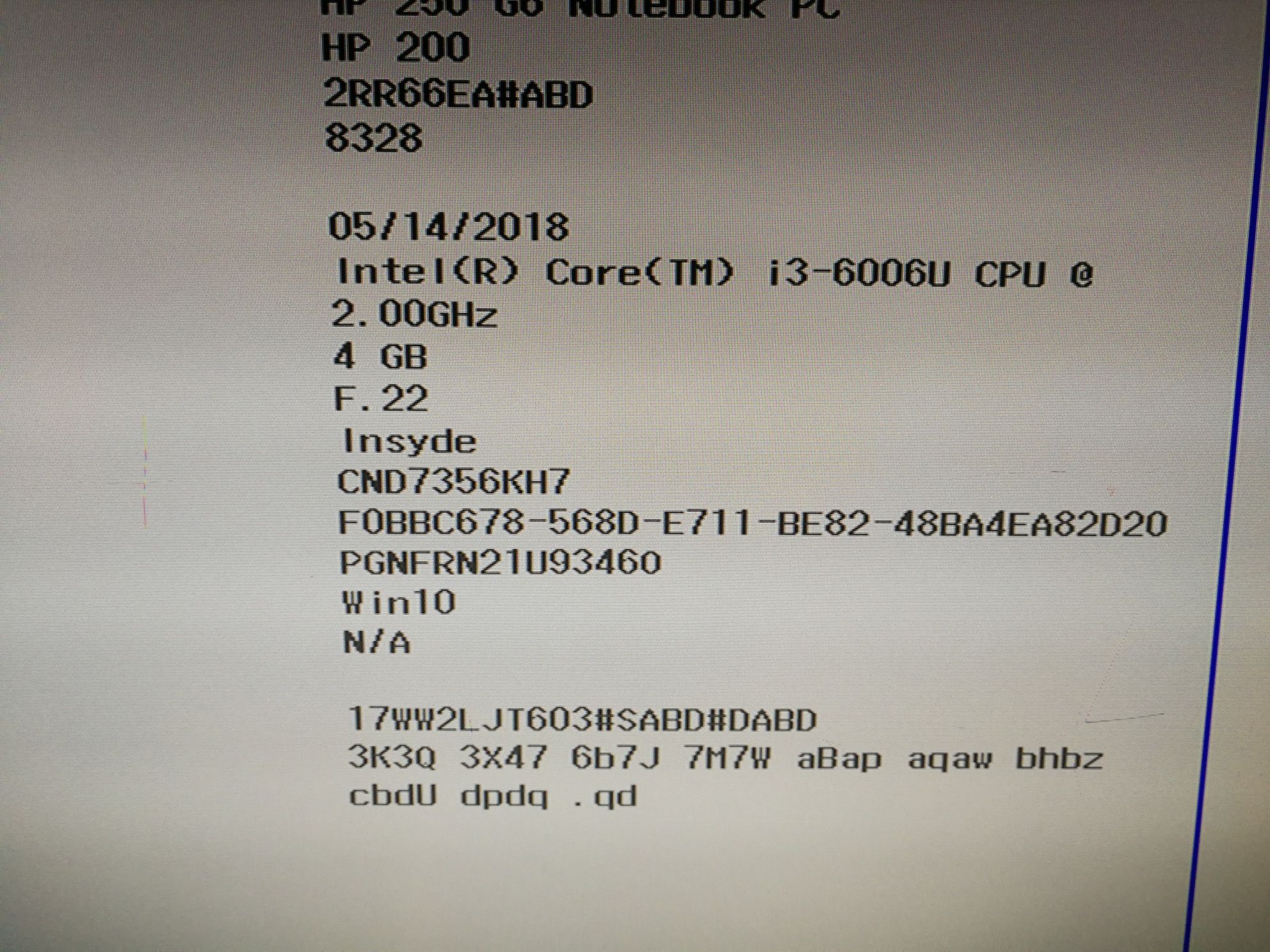 Placă de bază HP 250 G6 cpu i3-6006U