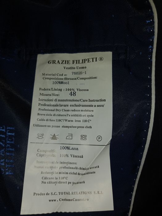 Vând costum Italia Grazie Filipeti