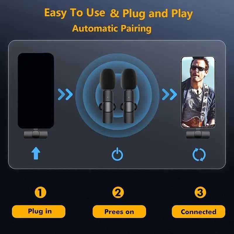 Комплект от 2 мини безжични микрофонa  за телефон, USB Type-C