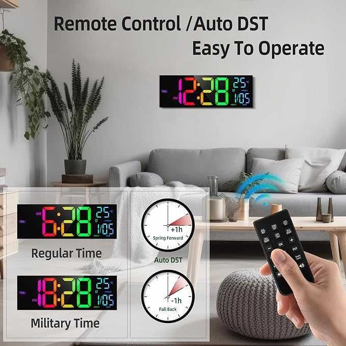 16" LED дигитален стенен часовник, дистанционно, температура, дата